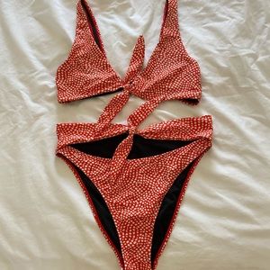 Nasty gal red animal print tie bikini